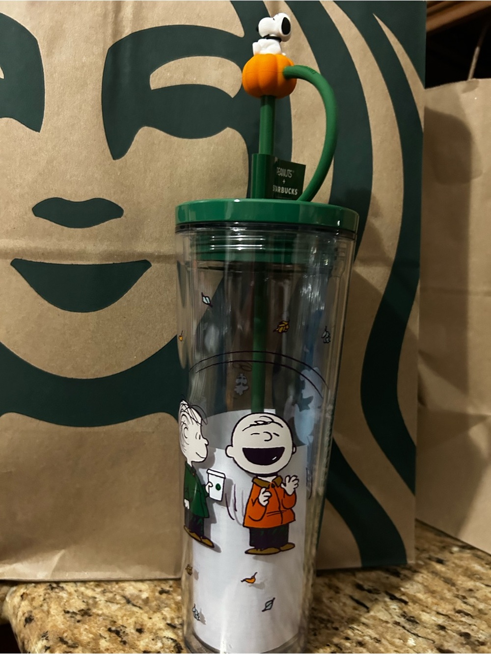 Starbucks Green Peanuts Snoopy Fall Tumbler with Straw Limited Edition - Picture 3 of 5